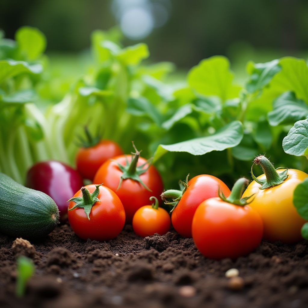 A field of colourful vegetables growing in Byron Bay hinterland.