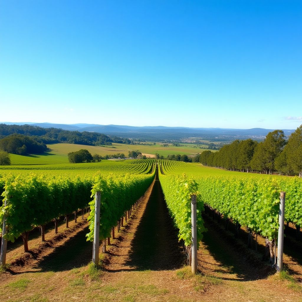 Lush green vineyards and orchards of Yarra Valley.